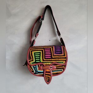 Carriel Crossbody Handbag RedColor/Colorful Cloth Material 10x9